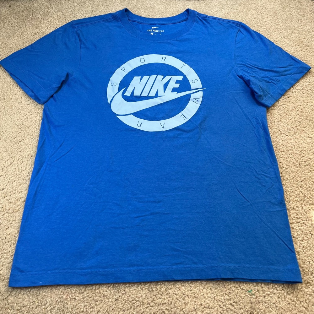 Nike Sportswear Mens Graphic T-Shirt Royal Blue White Swoosh Logo Size‎ Medium